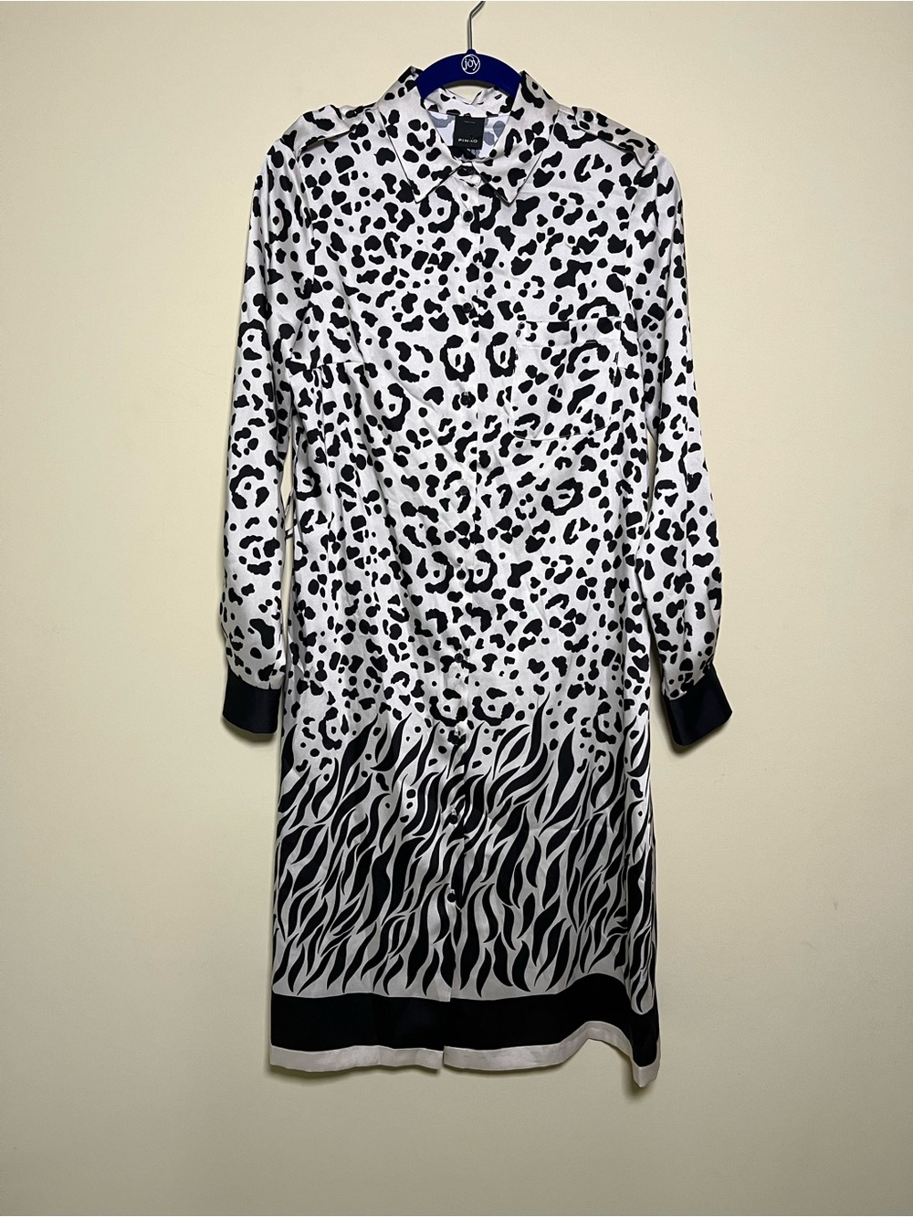 Pinko Leopard Print Shirt Dress Long Sleeve  Black White Women’s Size 4 NWT